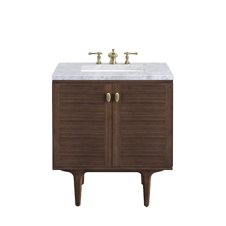 James Martin Vanities Amberly 30in Single Vanity, Mid-Century Walnut w/ 3 CM Carrara Marble Top 670-V30-WLT-3CAR